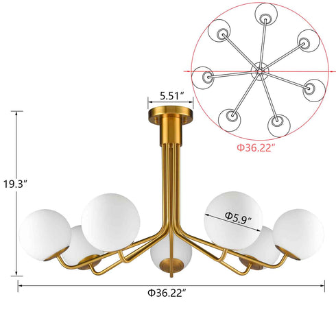 Flavie Mid-Century Modern Semi Flush Mount Globe Ceiling Light